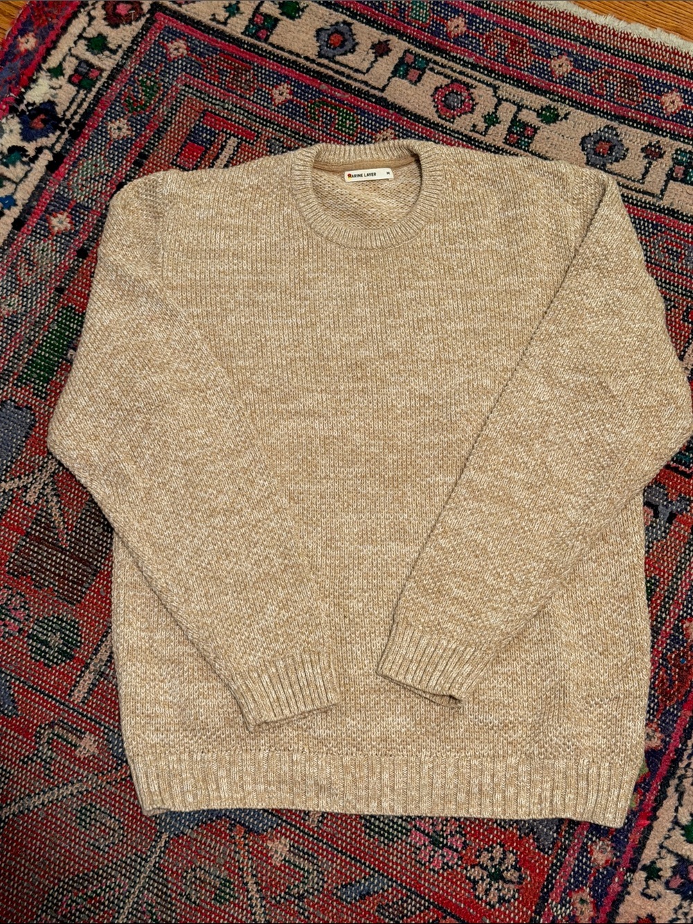 Marine Layer Heathered Beige Crewneck Sweater